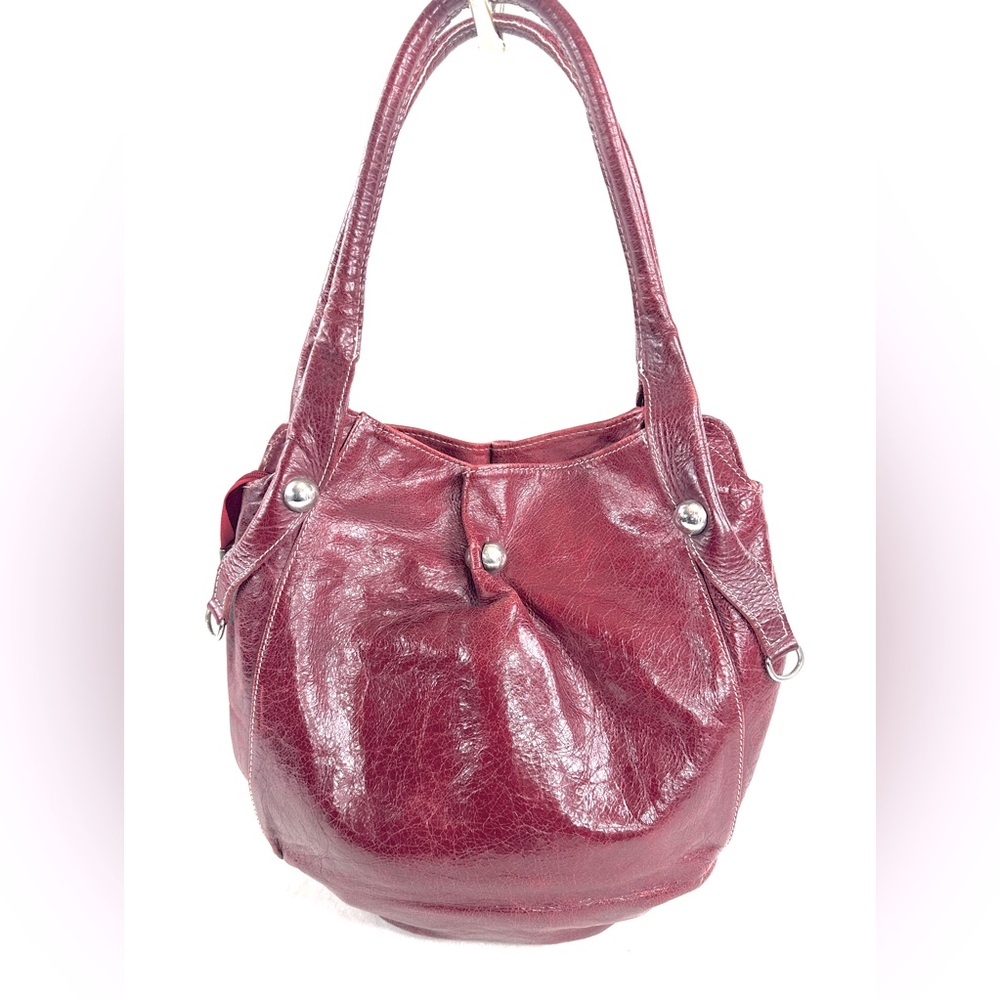 Firenze Dark Red Leather Medium Shoulder Bag Italian Top Stitching